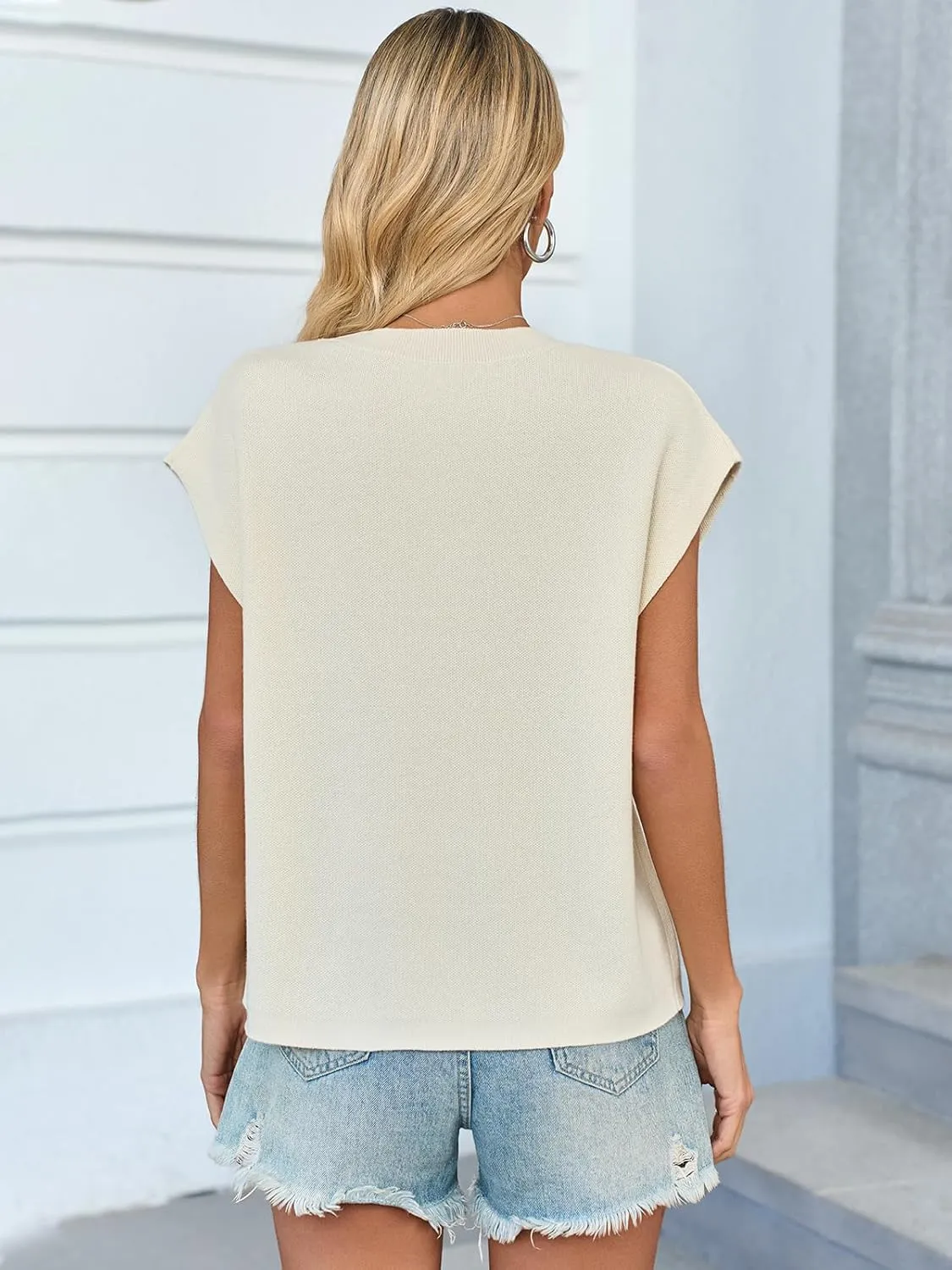Womens Sleeveless Sweater Vest Crewneck Cap Sleeve Knit Tops Trendy 2025 Summer Business Casual Shirts Tank Top
