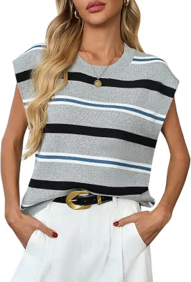 Womens Sleeveless Sweater Vest Crewneck Cap Sleeve Knit Tops Trendy 2025 Summer Business Casual Shirts Tank Top