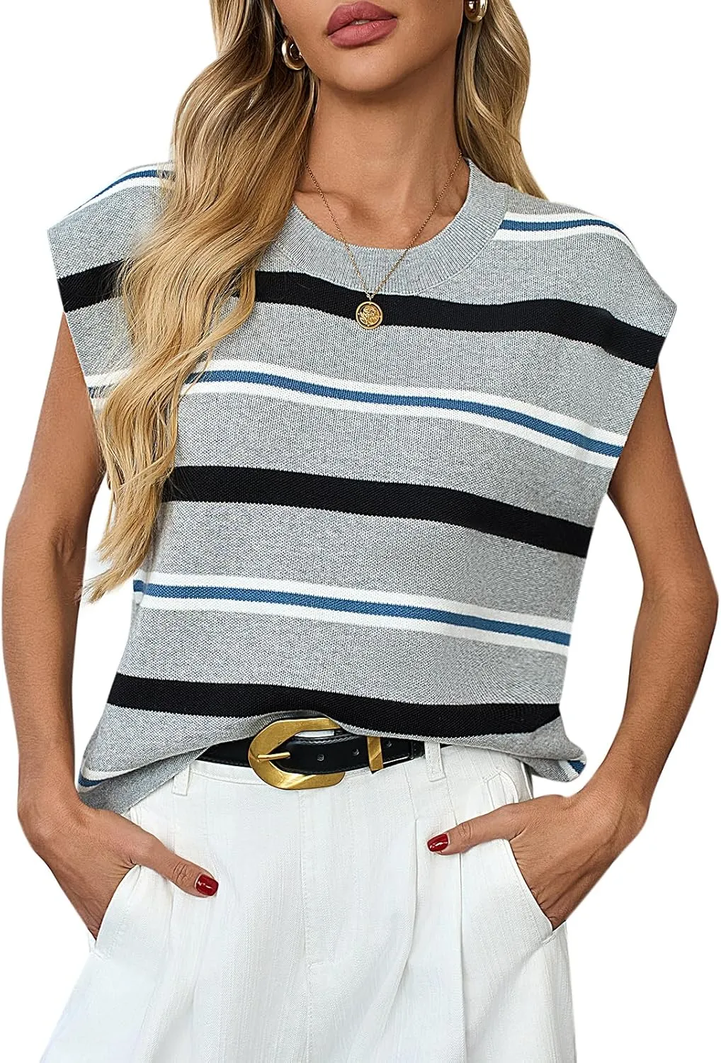 Womens Sleeveless Sweater Vest Crewneck Cap Sleeve Knit Tops Trendy 2025 Summer Business Casual Shirts Tank Top